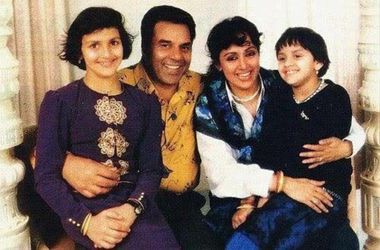 Dharmendra beams with joy as he shares frame with Hema Malini and daughters Esha and Ahana in this rare childhood pic.